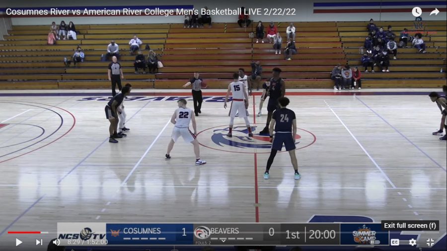 Fans sit in the bleachers for the first time in two years during American River College’s mens basketball game on Feb. 22, 2022. (Screenshot via ARC Live Stream)