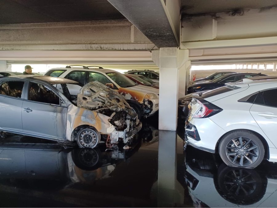 On Aug. 29, multiple cars caught on fire in the parking garage at American River College. There are no reported injuries and the parking garage was temporarily closed for cleanup, according to Scott Crow, ARC’s public information officer. (Photo courtesy of Brenda Baker) 
