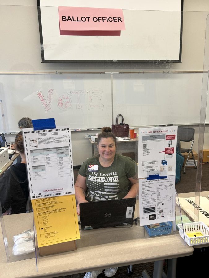 Inspector, Ramona Sparks, of the Sacramento County elections Vote Center 19 at American River College, oversees mid-term voting, Nov. 8.
