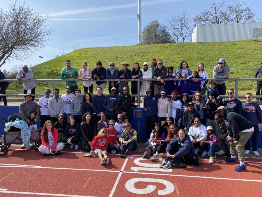 American River College’s track and field team invited alumni to pay tribute to late coaches Michael Reid and Ray Reynon on March 3. (Photo by Shy Bell)