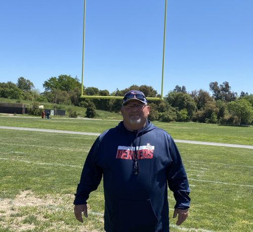 Lou Biaz, American River College assistant football coach, uses football to share essential values that can be both helpful for athletes careers and outside of the field. (Photo by Carla Montaruli)