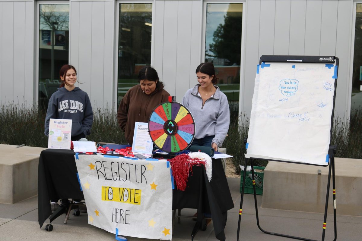 American River College students were in front of the STEM Center offering voter registration and voting resources on campus from Feb. 12 to Feb. 15. (Photo by William Forseth)