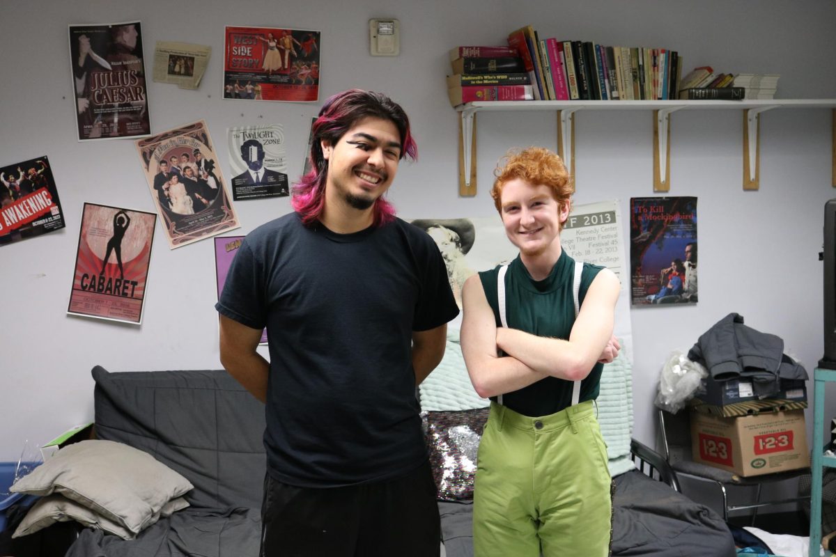 Marco Tabayoyon and Alec Hudson get ready for a final dress rehearsal on February 15, 2024. “Airness” will run from Feb. 16 until Feb. 25 in the ARC main theater. (Photo by William Forseth)