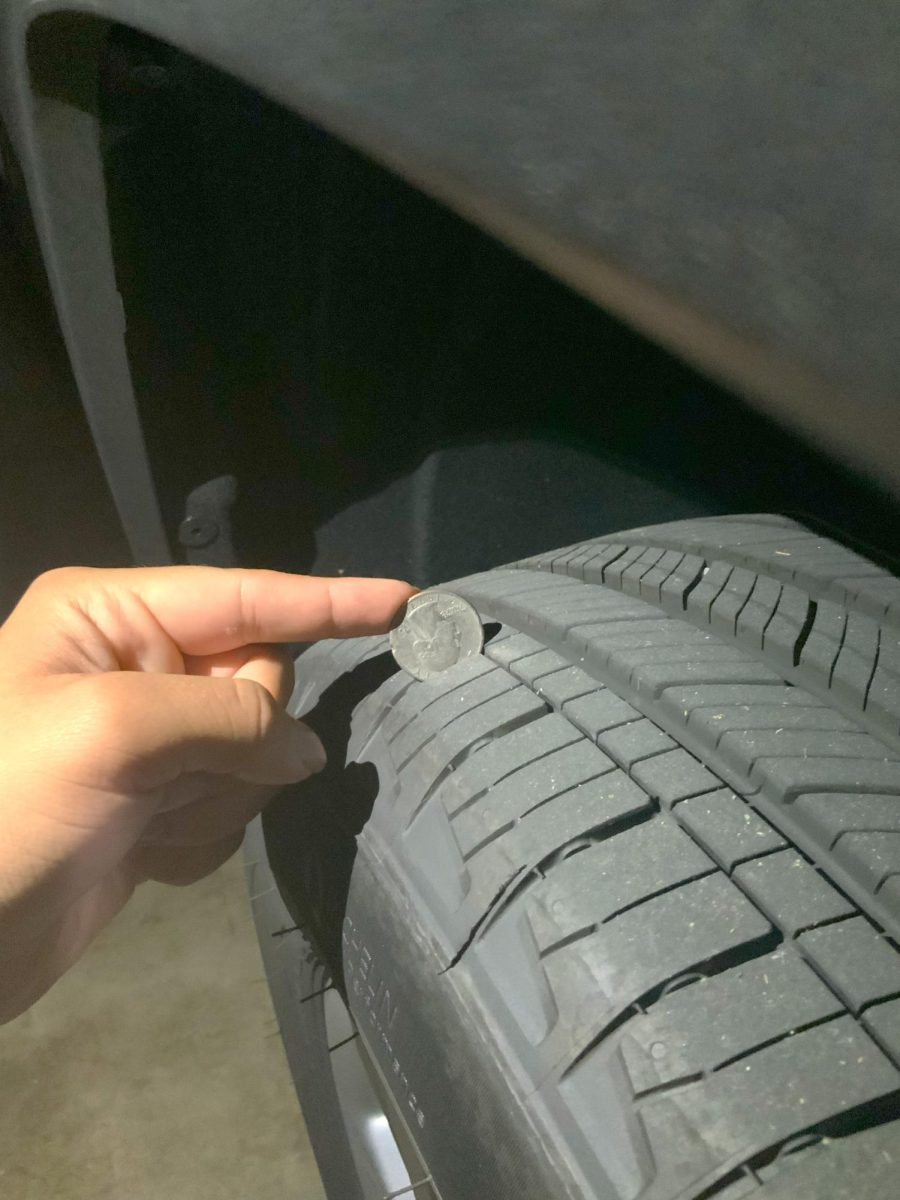 A quarter inside a tire tread is one way to check wear. (Photo illustration by Jose Leon)