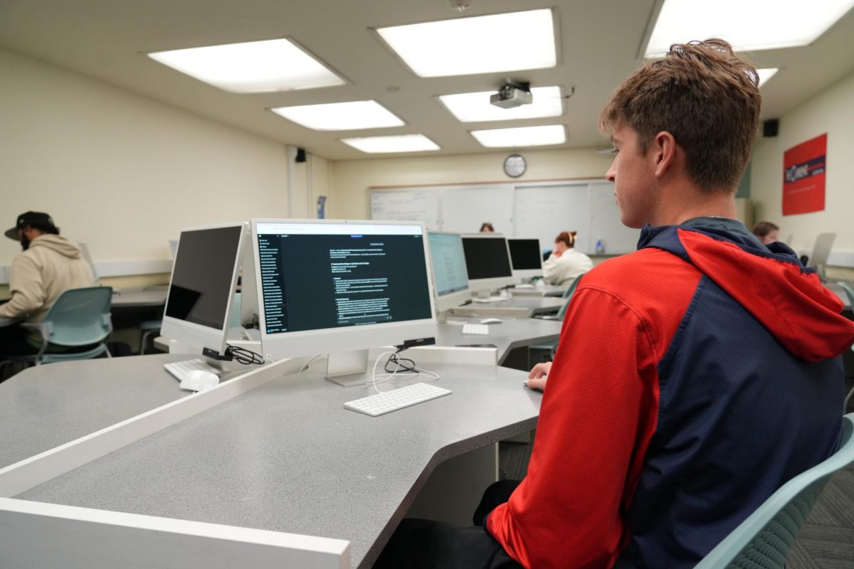 A student at American River College uses AI tools during class on November 18th, 2025 reflecting how rapidly technology is reshaping modern learning. (Photo by Kayvon Mains)
