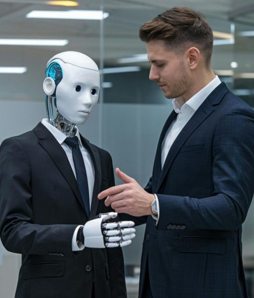 A man shakes a humanoid robot hand, representing artificial intelligence that is going to change the systems of job hiring and opportunities for new grantees and job seekers. (Photo Courtesy of Unsplash)
