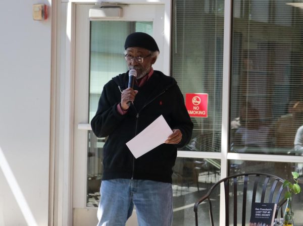 Don Sainte-Johnn speaks during an author showcase April 16, 2026 in the library atrium at American River College, discussing his memoir and decades-long career in radio broadcasting. (Photo by Sofiia Kovalko)