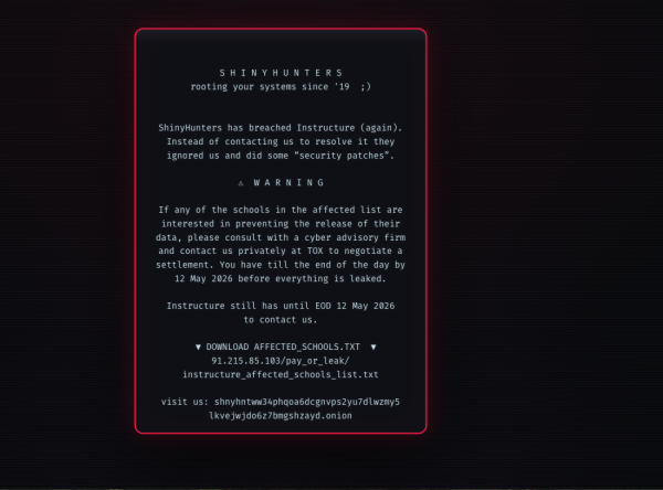 The cybercrime group “ShinyHunters” left a message for students and faculty after hacking Canvas; the message is no longer viewable because Instructure removed it (Photo Courtesy of the Los Rios District)